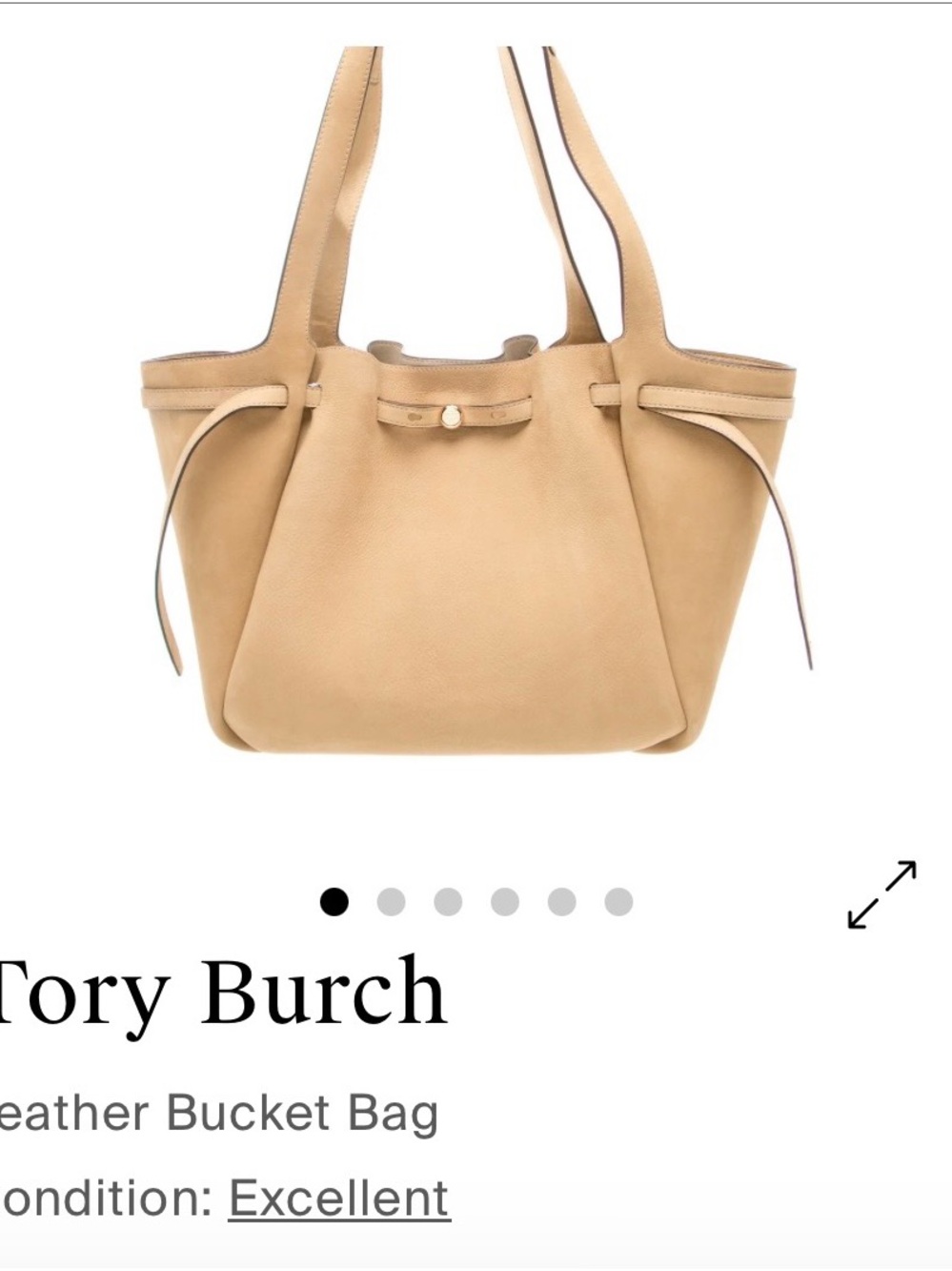 Tory Burch Beige Leather Bucket Bag with Shoulder Straps